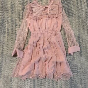 Brand New Self Portrait Link Broderie Chiffon Mini Dress in Dusty Pink